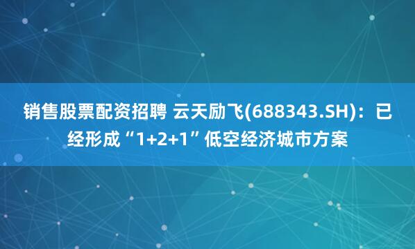 销售股票配资招聘 云天励飞(688343.SH)：已经形成“1+2+1”低空经济城市方案