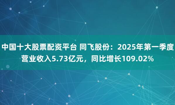 中国十大股票配资平台 同飞股份：2025年第一季度营业收入5.73亿元，同比增长109.02%