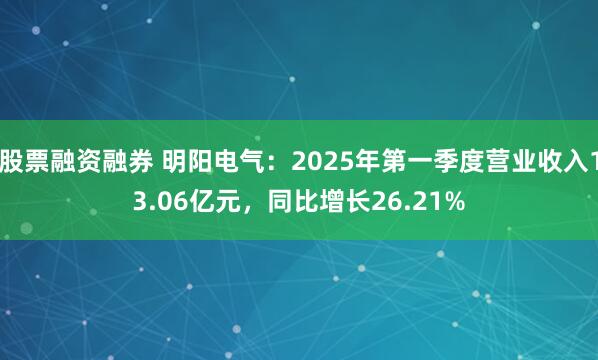 股票融资融券 明阳电气：2025年第一季度营业收入13.06亿元，同比增长26.21%